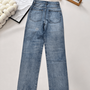 Women High Waist Straight Leg Jeans Classic Washed Denim Loose Fit Casual Daily Streetwear <b>Pants</b> - Product Image 2
