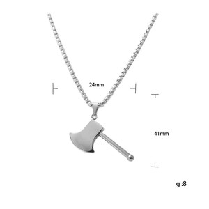 Collier pendentif hache en acier inoxydable pour homme, style rétro punk, design géométrique 12071 - Product Image 4