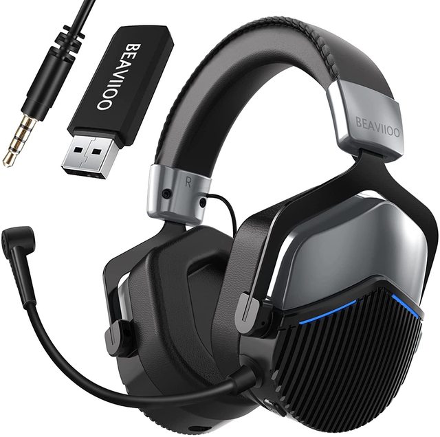 BEAVIOO HW02 Wireless Gaming Headset with Detachable Mic, 2.4G + Bluetooth 5.0, USB-C Dongle for PC, PS5, Xbox