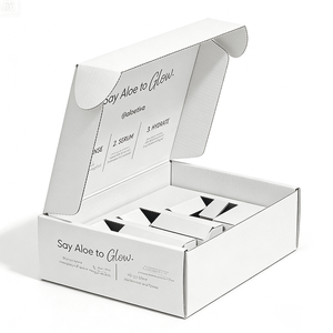 Boîtes d'expédition en carton ondulé blanc minimalistes personnalisées avec impression de marque, emballage en papier pour solutions d'expédition de coffrets de soins de la peau haut de gamme - Product Image 2