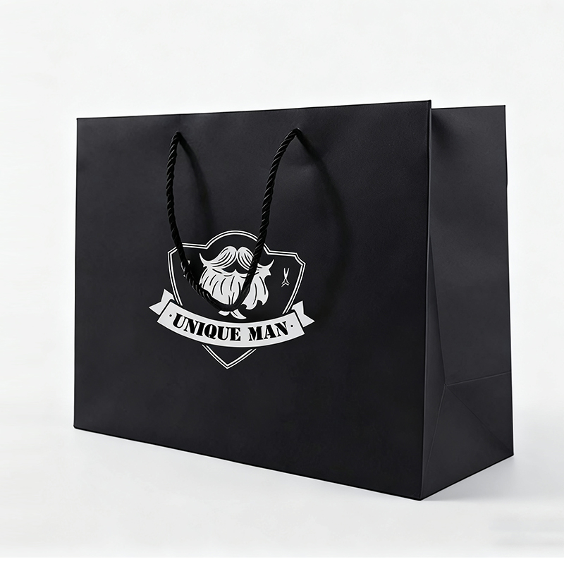 Recycled Luxury Custom Logos Black Print Paper Gift Bag Jewelry Packing Bags Shopping Paper Bag for Small Business