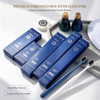 Ensemble d'articles de toilette pour hôtel Business Blue : Shampoing, Après-shampoing, Gel douche, Lait corporel, Savon, Articles de toilette jetables, Logo personnalisé OEM
