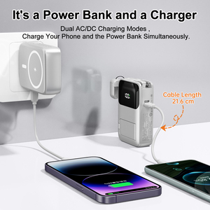 แบตสำรองพกพา 10000mAh 20000mAh พร้อมปลั๊ก AC <span class=keywords><strong>ชาร์จ</strong></span>ไฟ 5-in-1 สายชาร์จในตัว หน้าจอแสดงผลดิจิตอล สำหรับ <span class=keywords><strong>iPhone</strong></span> 17 16 15 - Product Image 6