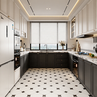 Meuble de cuisine modulaire sur mesure avec étagère ouverte LED, plateau en marbre artificiel en acier inoxydable, finition laquée, écologique, moderne, 3D Mall