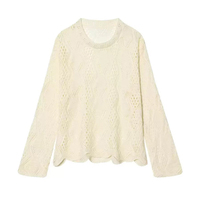 Damen Vintage Frühlings-Strickpullover Einfach & Vielseitig mit Rautenmuster und Aushöhlungen Rundhals Atmungsaktiv Knitterfrei
