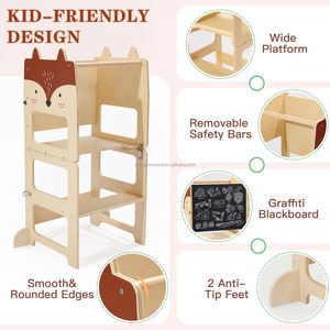 Taburete de <span class=keywords><strong>cocina</strong></span> plegable lindo 3 en 1 de pie de madera Montessori Original torre de aprendizaje ayudante con pizarra <span class=keywords><strong>para</strong></span> niños pequeños - Product Image 2