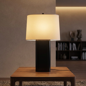 Black Marble Modern Simple Middle AC <b>LED</b> <b>Table</b> Lamp Drum Linen Shade E26 Bedside Floor Lamp for Bedroom Living Room - Product Image 4