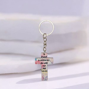Customizable Digital Photo Printing Faith Bible Verse Cross Keychain and Religious Activity Jewelry Gift Souvenir
