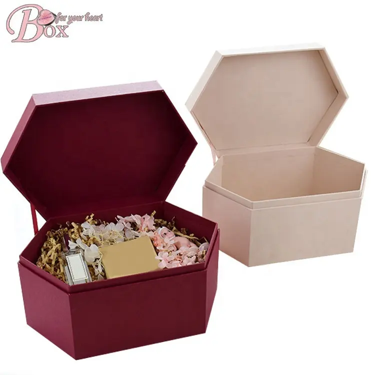 Atacado personalizado hexágono buquê de casamento, flip, rosa, caixa de presente, mostrador de papel, caixa de presente