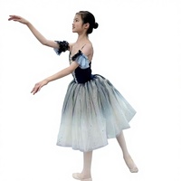 Costume de danse de ballet pour filles de taille moyenne et grande, compétition de danse, jupe bouffante en fil doux, jupe longue en soie/coton