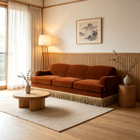 Canapé droit moderne en velours à franges de luxe, trois places, dossier haut, pour salon de villa et mobilier de projet de manoir