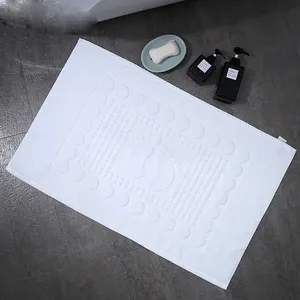 Custom 32S Cotton Non Slip Bathroom Foot Print Floor Towel White Floor Mat OEM Thick Terry Jacquard hotel Bath Mat