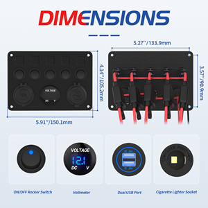 Waterproof 5 Gang 12V Dot Led Round Marine Rocker Switch Panel Car Cigarette Lighter Digital Voltmeter Usb <b>Socket</b> Switch Panel - Product Image 2