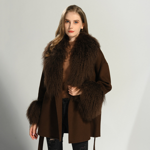 Elegante e Confortevole <span class=keywords><strong>Cappotto</strong></span> in Cashmere <span class=keywords><strong>con</strong></span> Logo Personalizzato, Traspirante, Ecologico, di Lusso, <span class=keywords><strong>con</strong></span> Cintura e <span class=keywords><strong>Collo</strong></span> in <span class=keywords><strong>Vera</strong></span> <span class=keywords><strong>Pelliccia</strong></span>, Vendita all'Ingrosso - Product Image 4