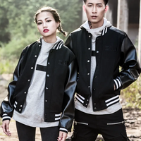 Blouson bombardier d'hiver noir de style vintage pour hommes simple boutonnage avec toile en cuir véritable brodée OEM Letterman Design