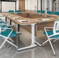 LEADCOM BOSTON LS-4-20BT Table de bureau pliable moderne en aluminium blanc pour salle de conférence, de réunion et de formation