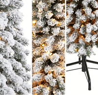 Sapin de Noël d'intérieur floqué en PVC de haute qualité HRFactory Direct, 6,5 pieds, 632 aiguilles, diamètre 28 pouces, 250 lumières LED blanc chaud, métal