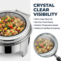 Ensemble de buffet chauffant à gaz en acier inoxydable avec couvercle en verre rond, capacité 6L, pour traiteur et mariages
