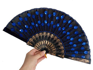 Nuevo abanico plegable de estilo gitano europeo, abanico pintado con lentejuelas Multicolor de bambú ecológico, diseño de pavo real Multicolor para fiestas - Product Image 2