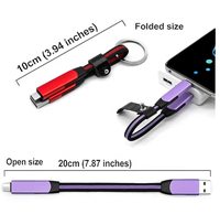 Câble de charge rapide 60W 3A pour porte-clés, USB C pliable, portable, multifonction, cordon de données pour smartphones, banques d'alimentation