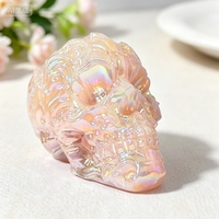 Collection de sculptures de crânes sculptés en quartz rose Aura, décoration artistique, ornement rond en pierre bleue, décoration Feng Shui pour la maison