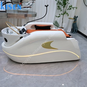 KISEN Lit de massage et de lavage capillaire en cuir blanc japonais, électrique, doré, pour salon de beauté et spa, table de massage pour soins du visage - Product Image 1