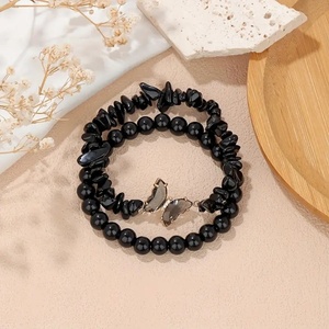 Set di 2 Braccialetti con Farfalle in Cristallo, Bracciale Antistress con Perline di Quarzo Rosa e Ossidiana Naturale, Regalo di Moda - Product Image 3