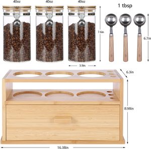 Dispensador de café organizador de té y café de bambú de lujo multifuncional para encimera con recipientes de vidrio y cajón de bolsitas de té - Product Image 2
