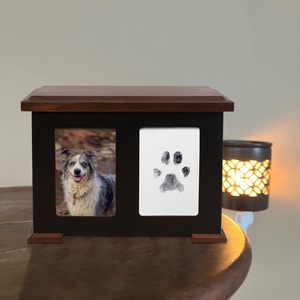 Solid Wood Pet <b>Urn</b> Rectangle Durable <b>Dog</b> Funeral Box With Photo And Paw Print Frame - Product Image 1