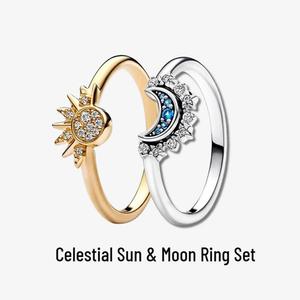 LiCai S925 Sterling Silber Mond-Sonne-Ringe Set Stapelbare Passende Ringe Freundschaftsringe Paar-Mutter-Tochter-Versprechen-Schmuck Geschenke - Product Image 4