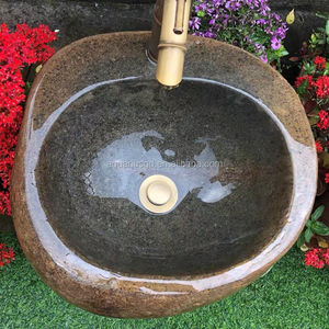 Piedra natural al aire libre Río Piedra Pedestal Basie Oval Pedestal Fregadero con instalación independiente para <span class=keywords><strong>baño</strong></span> Diseño moderno - Product Image 5