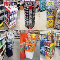 Stand Display Kardus Bergelombang Ramah Lingkungan dengan Cetakan Khusus, Stand Display Buah Bergaya Halloween untuk Kiwi dan Jeruk