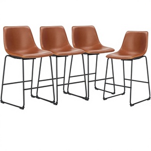 Ensemble <span class=keywords><strong>de</strong></span> <span class=keywords><strong>4</strong></span> <span class=keywords><strong>tabourets</strong></span> <span class=keywords><strong>de</strong></span> bar modernes <span class=keywords><strong>de</strong></span> 26 pouces <span class=keywords><strong>de</strong></span> hauteur, en similicuir avec dossier et pieds en métal, meubles <span class=keywords><strong>de</strong></span> bar, î<span class=keywords><strong>lot</strong></span> <span class=keywords><strong>de</strong></span> <span class=keywords><strong>cuisine</strong></span>, marron - Product Image 1