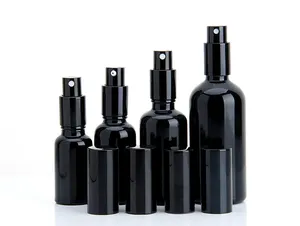 Glass Spray Bottle 50ml Wholesale 30ML 50ml Cosmetic Spray Frosted Black Perfume Glass Bottle With BLACK Top
