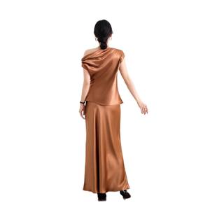 Conjunto de <span class=keywords><strong>Falda</strong></span> Larga y Camiseta de Manga Corta <span class=keywords><strong>con</strong></span> Lazo, Color Sólido, Satinado, Sexy, <span class=keywords><strong>con</strong></span> Hombros Descubiertos, de Acetato Importado de Alta Gama - Product Image 5