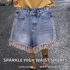 Shorts de mezclilla vintage rasgados para mujer al por mayor, de talle alto, con dobladillo deshilachado, ajuste ceñido, con cinturón, estilo sexy casual de verano, moda urbana - Product Image 2