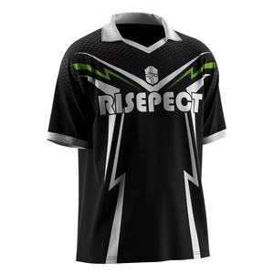 Maillot de football noir à col polo en V, uniforme de football respirant, col personnalisé pour les matchs décontractés - Product Image 5