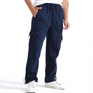 Men's Navy Blue Cargo Sweatpants Plus Size Drawstring Waist Loose Fit Casual Autumn Breathable Premium Quality Cotton Knitted - Product Image 2
