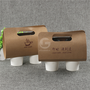 ที่ใส่แก้วกาแฟแบบใช้แล้วทิ้ง 2 แก้ว ทำจากกระดาษคราฟท์ พร้อมหูหิ้ว พิมพ์โลโก้ได้ สำหรับร้านชานมไข่มุกและกาแฟ - Product Image 5