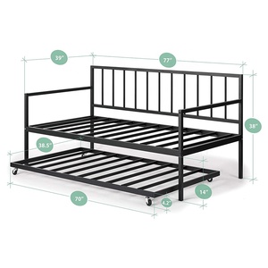 Twin <strong>Daybed</strong> and Trundle Set <strong>Metal</strong> <strong>Daybed</strong> and Trundle Set Bed Frame Steel Slat Support Black Iron Classic Furniture Modern FL - Product Image 1