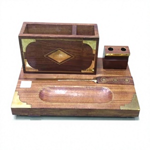 Eco-Friendly Classic Wood Wall-Mounted Desktop Clock Card Holder UV Printing Pen Stand Organizer Carved Design Home Office Craft - Product Image 1