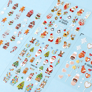 Pegatinas de uñas navideñas en relieve 5D, calcomanías de uñas autoadhesivas con dibujos animados de árbol de Navidad para niños, arte de uñas al por mayor - Product Image 2