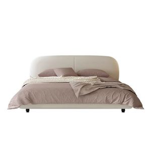 The Large White Fabric <b>Bed</b>, Light French Cream-colored Wabi-sabi Style Retro <b>Double</b> Upgraded Solid Wood Fabric <b>Bed</b> - Product Image 1