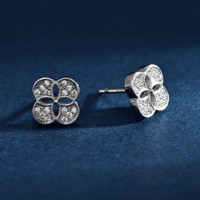 Anting-anting Stud Bunga Semanggi Perak Sterling 925 Berlapis Rhodium Khusus - Perhiasan untuk Pesta & Hadiah Ulang Tahun Pernikahan