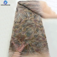 Tissu en dentelle de tulle brodé africain de luxe Sinya, dentelle brodée de sequins lourds pour robe de soirée, robe de mariée