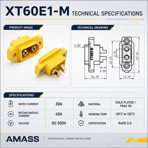 Conector Macho Original Amass XT60E1-M con Tuerca Fija, Enchapado en Oro, 100% Genuino, Listo para Enviar, MOQ Bajo para Cortacésped, Modelo Lipo - Product Image 5