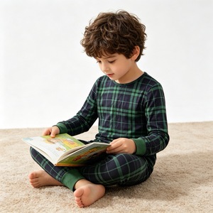 Ensemble de pyjama pour garçons Cozy Nights, 2 pièces, chemise à manches longues en tissu de bambou vert à carreaux, leggings, vêtements de nuit, pyjama de Noël pour la famille - Product Image 5