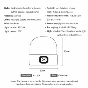 Customized Unisex LED Fashion Beanie Hat Light <b>Rechargeable</b> Outdoor Sport Fishing Beach Headlamp Knitted Cap Gift <b>Flashlight</b> - Product Image 6