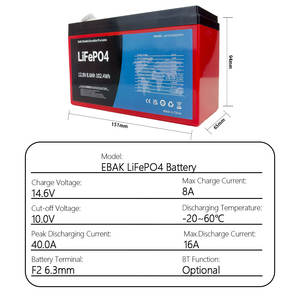 Diy Batterij Box, Zonne-Energie Opslag, Home Power Systeem Ebak 18650 Ebak Batterij Lifepo4 Prismatische Cel 12V 8ah Batterie Lithium - Product Image 1