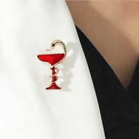 Euro-américain populaire longue aiguille semi 3d or métal alliage de zinc émail sexy serpent vin verre épinglette broche femmes